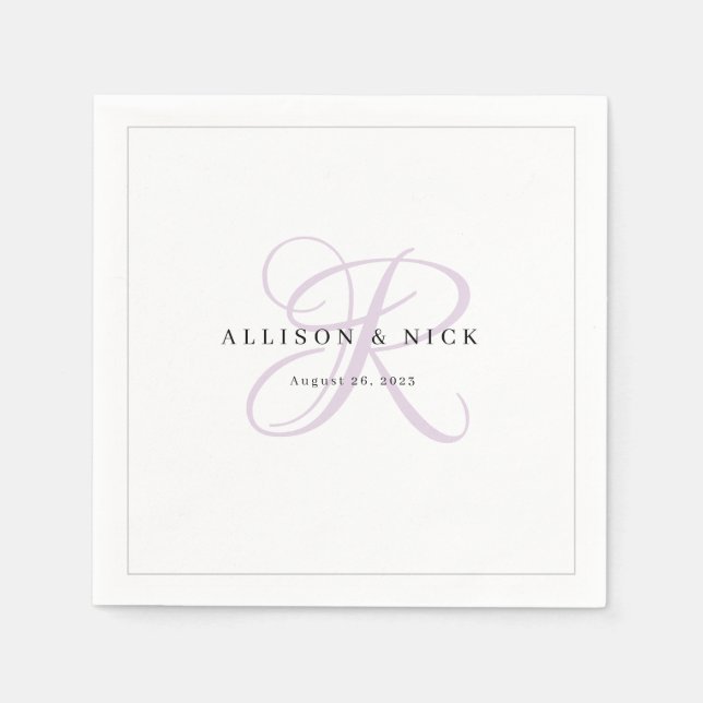 Lilac Minimalist Monogram Wedding Napkin (Front)