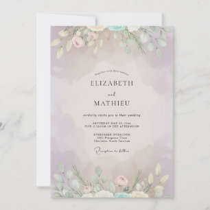 Lilac Mint Painted Wedding Invitation