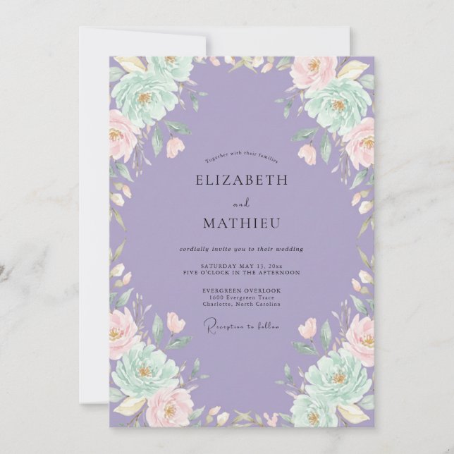 Lilac Mint Ranunculus Sage Wedding Invitation (Front)