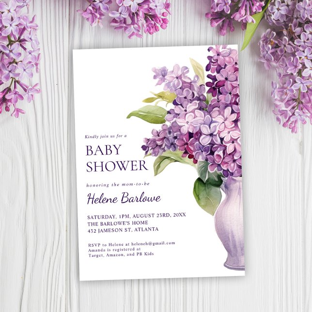 Lilac Modern Elegant Floral Baby Shower Invitation (Lilac Modern Elegant Floral Baby Shower Invitation)