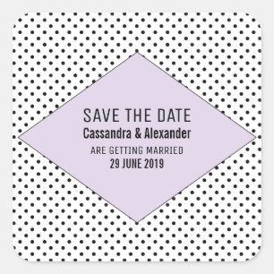 Lilac Modern Polka Dots Save the Date Square Sticker