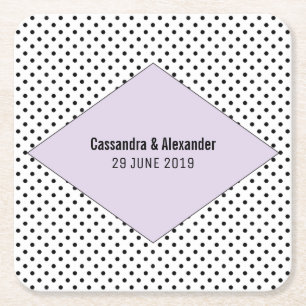 Lilac Modern Polka Dots Wedding Square Paper Coaster