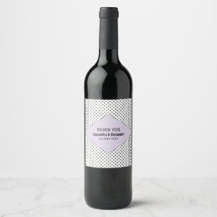 Lilac Modern Polka Dots Wedding Wine Label