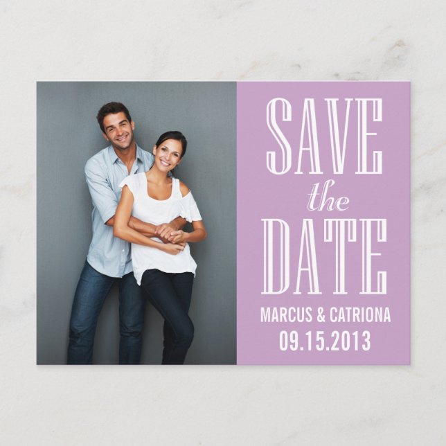 Lilac Modern Typography Save the Date Postcard (Front)