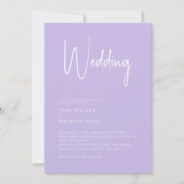 Lilac moderne Pas de parents Faire-part de mariage (Devant)