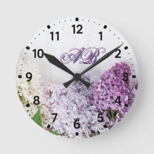 Lilac Monogram Wall Clock   Personalized Floral 
