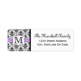 (Lilac) Monogramme Damas Retourner l'adresse Étiqu