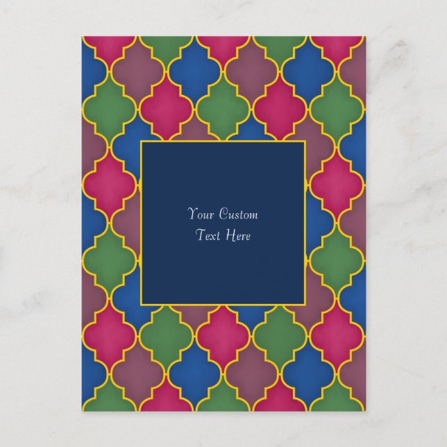 Lilac Moroccan Tile (blue background) Custom Postcard (Front)