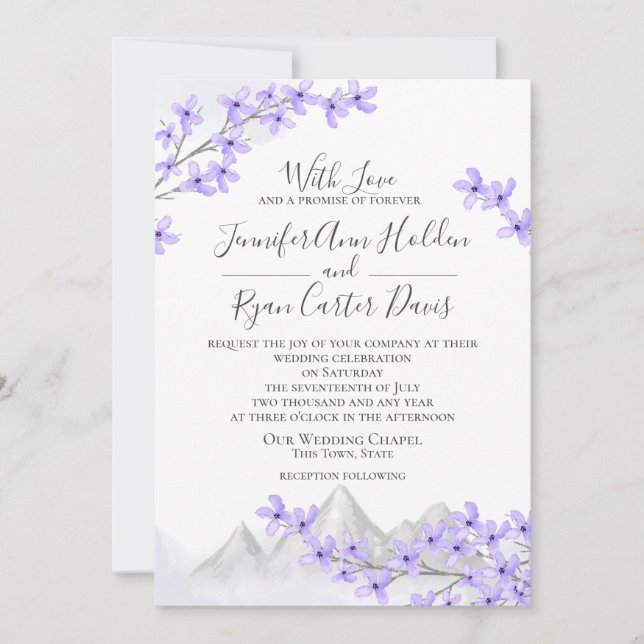 Lilac Mountain Purple Wedding Invitation (Front)