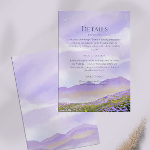 Lilac Night Sky Mountains Meadow Wedding Details Invitation