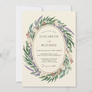 Lilac Olive Foliage Eucalyptus Wedding Invitation