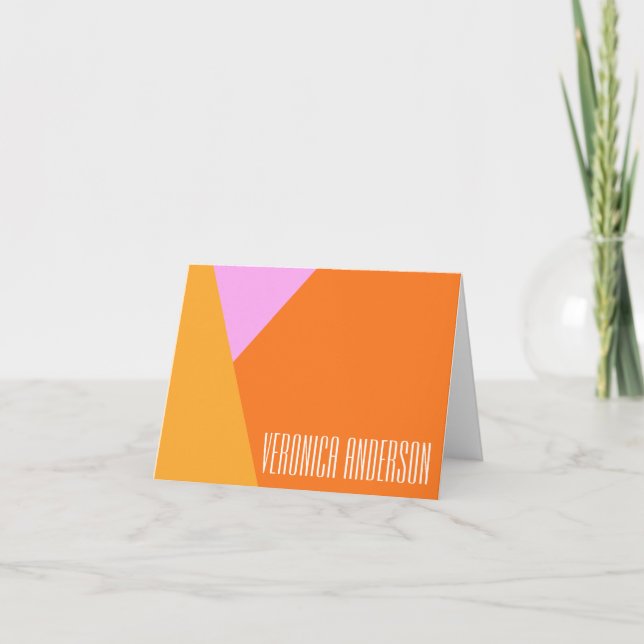 Lilac Orange and Yellow Geometric Art Personalized Note Card (Front)