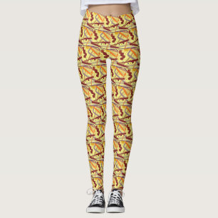Lilac Orange Gold Burgundy Cream Tan Art Deco Leggings