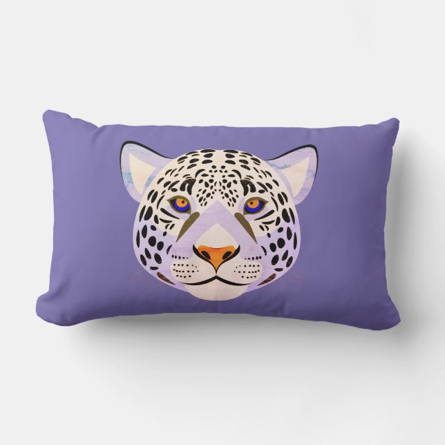 Lilac & Orange Leopard Head Lumbar Coussin (Recto)