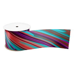Lilac Orange Teal Abstract Geometric Feathers Satin Ribbon