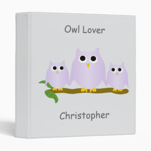 Lilac Owls Design Any Colour Background Binder