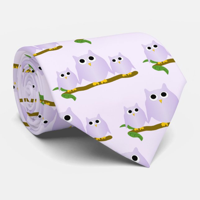 Lilac Owls Design Any Colour Background Tie (Rolled)