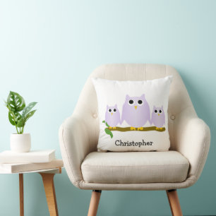Lilac Owls Design Personalised Throw Pillow