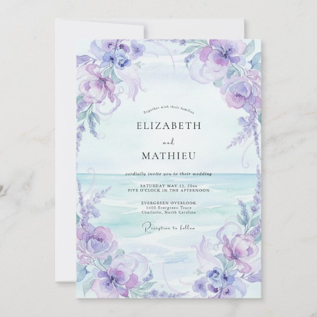 Lilac Painted Seaside Wedding Invitation (Front)