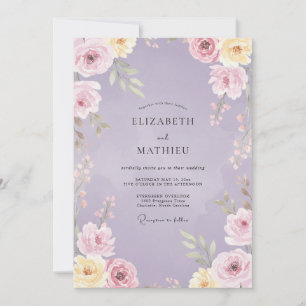 Lilac Pale Cream Ranunculus Eucalyptus Wedding Invitation