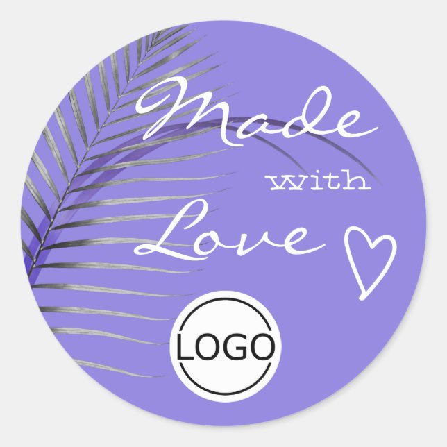 Lilac Palm Tree Leaf Made with Love Logo Template Classic Round Sticker (Front)