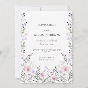Lilac Pansy Watercolor Wedding Invitation