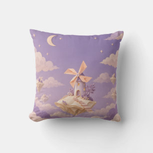 Lilac Paper Windmill Floating Island Moonlit Cloud Throw Pillow