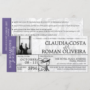 Lilac Paris Mariage Boarding Pass Invitation