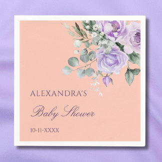 Lilac Peach Floral Baby Shower Napkin