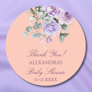 Lilac Peach Floral Baby Shower Thank You Classic Round Sticker
