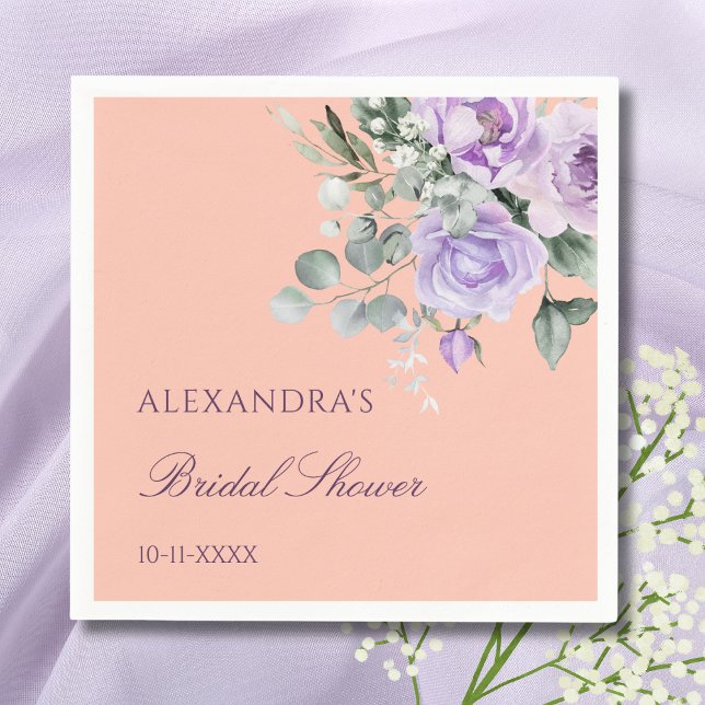 Lilac Peach Floral Peony Bridal Shower Napkin (Creator Uploaded)