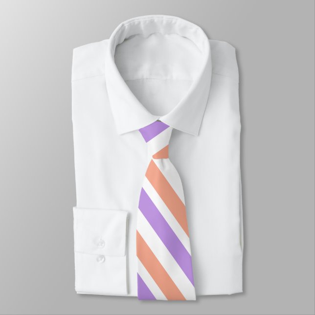 Lilac Peach White Diagonal Stripes Tie (Tied)