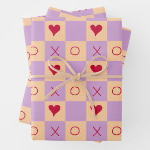 Lilac Peach XO heart Chequered   Wrapping Paper Sheet