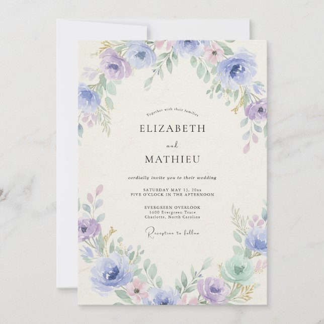 Lilac Periwinkle Peony Wedding Invitation (Front)