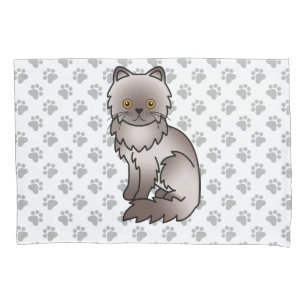 Lilac Persian Cute Cartoon Cat & Paws Pillowcase