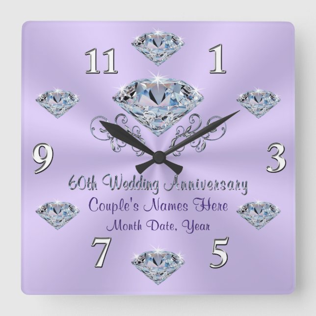 Lilac  Personalized Diamond Anniversary Gift Clock (Front)