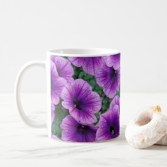 Lilac Petunia Flowers Coffee Mug (With Donut)