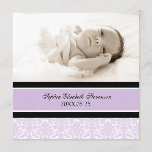 Lilac Photo Template New Baby Birth Announcement
