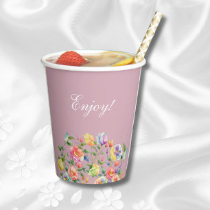 Lilac Pink Bright Roses Bridal Shower Paper Cups