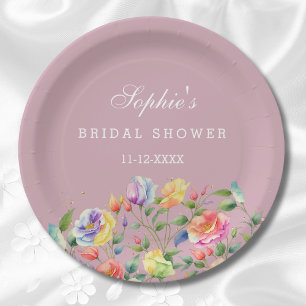 Lilac Pink Bright Roses Bridal Shower Paper Plate