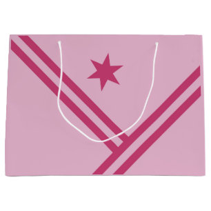 Lilac Pink Diagonal Stripes Star Modern Graphic Large Gift Bag