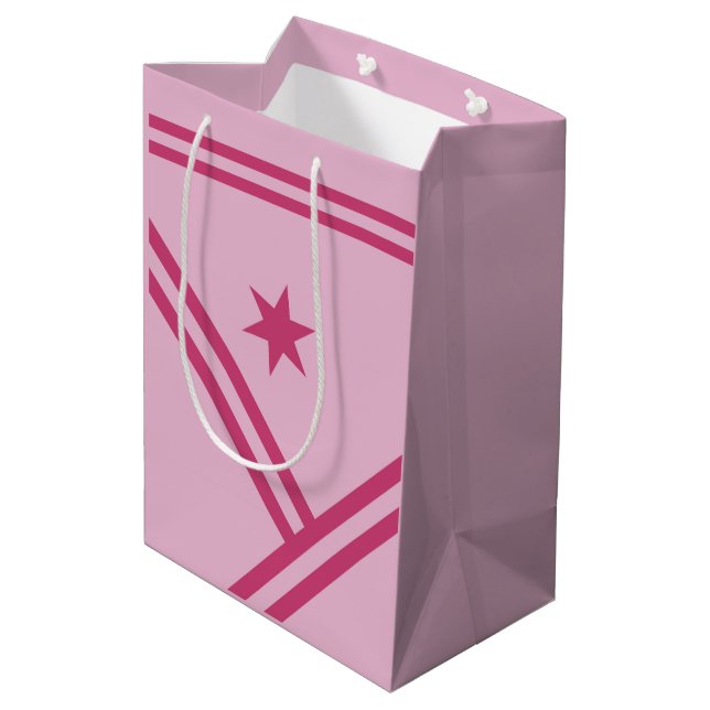 Lilac Pink Diagonal Stripes Star Modern Graphic Medium Gift Bag (Back Angled)