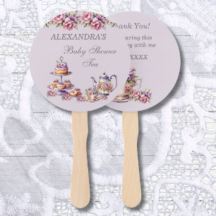 Lilac Pink Floral Tea Party Baby Shower Hand Fan