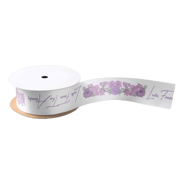Lilac & Pink Flowers Wedding Invitation Satin Ribbon (Spool)