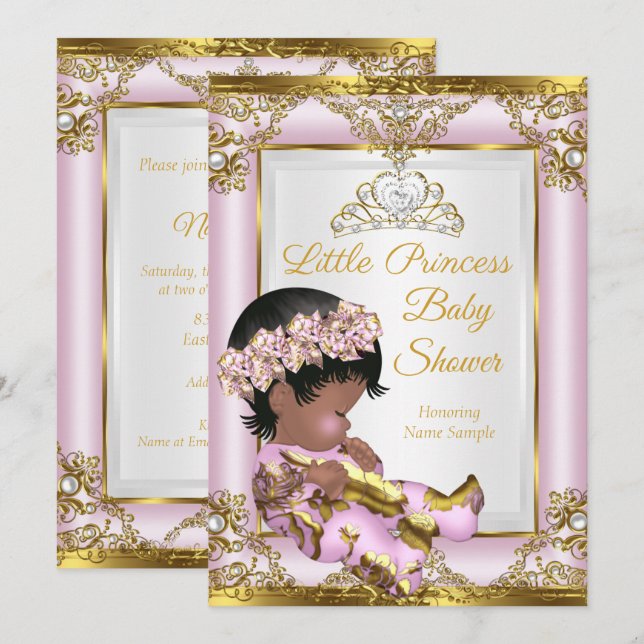 Lilac Pink Gold Princess Baby Shower Ethnic Invitation (Front/Back)