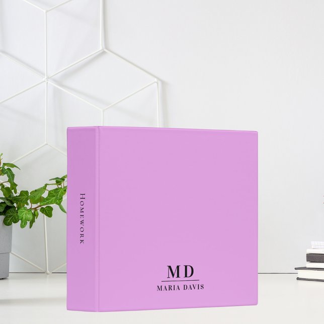 Lilac pink monogram initials name binder (Creator Uploaded)