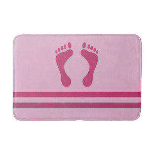 Lilac Pink Stripes and Feet Modern Graphic Bath Mat