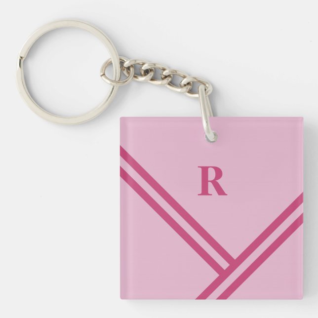 Lilac Pink Stripes Trending Colours Monogram Keychain (Front)
