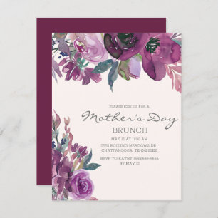 Lilac Plum Purple Floral Script Mother's Day Invitation