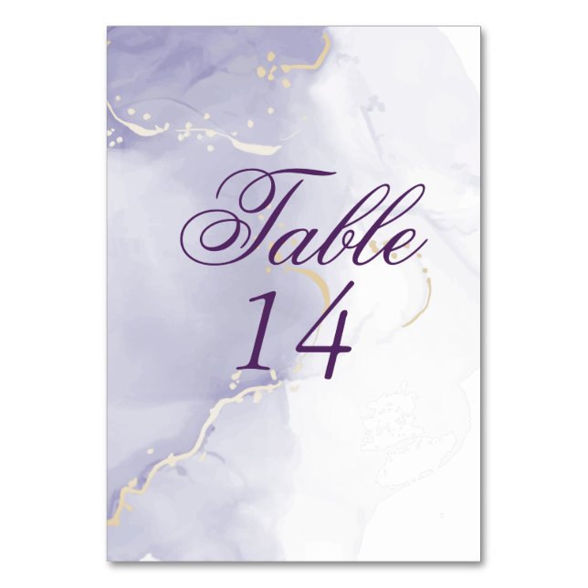 Lilac Plum Purple  Watercolor Splash Table Number (Front)